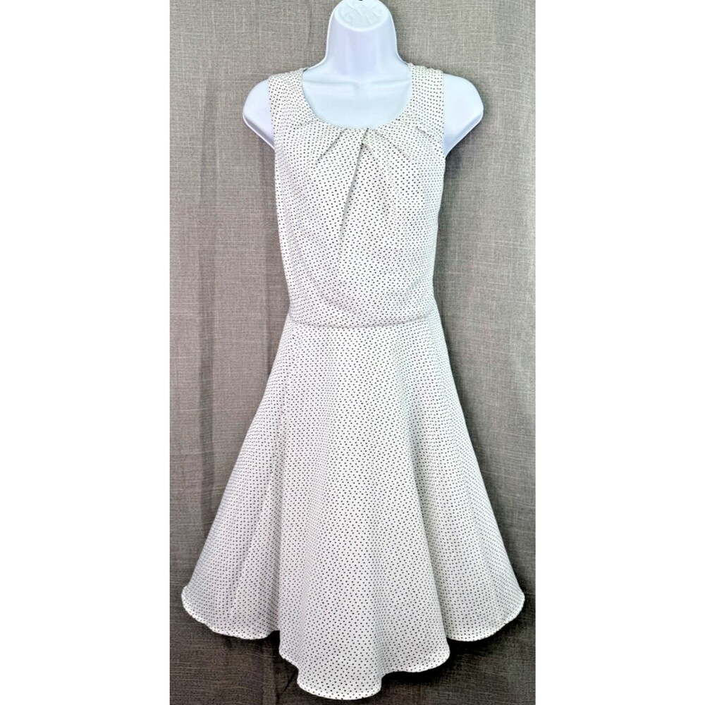 Cato Sleeveless Dress Women's Size 16 Pleated Neckline White Black Hearts Lined